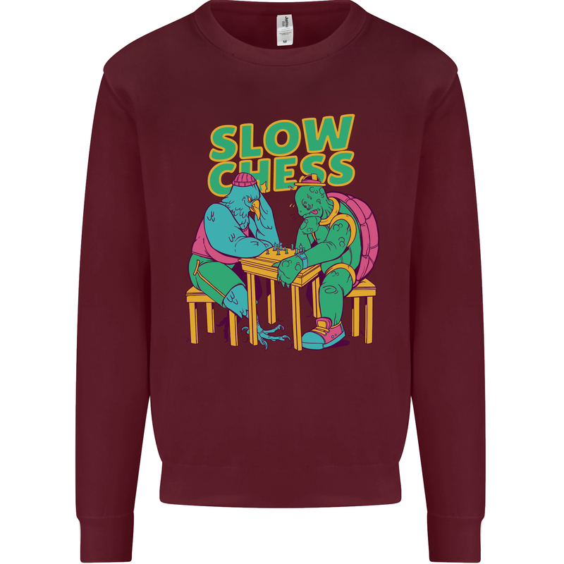Slow Chess Funny Tortoise & Cock Mens Sweatshirt Jumper Maroon