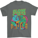 Slow Chess Funny Tortoise & Cock Mens T-Shirt Cotton Gildan Charcoal