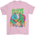 Slow Chess Funny Tortoise & Cock Mens T-Shirt Cotton Gildan Light Pink