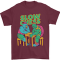 Slow Chess Funny Tortoise & Cock Mens T-Shirt Cotton Gildan Maroon