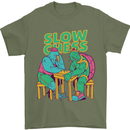 Slow Chess Funny Tortoise & Cock Mens T-Shirt Cotton Gildan Military Green