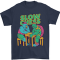 Slow Chess Funny Tortoise & Cock Mens T-Shirt Cotton Gildan Navy Blue