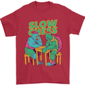 Slow Chess Funny Tortoise & Cock Mens T-Shirt Cotton Gildan Red