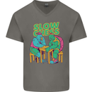 Slow Chess Funny Tortoise & Cock Mens V-Neck Cotton T-Shirt Charcoal
