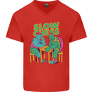 Slow Chess Funny Tortoise & Cock Mens V-Neck Cotton T-Shirt Red