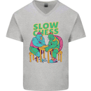 Slow Chess Funny Tortoise & Cock Mens V-Neck Cotton T-Shirt Sports Grey