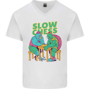 Slow Chess Funny Tortoise & Cock Mens V-Neck Cotton T-Shirt White