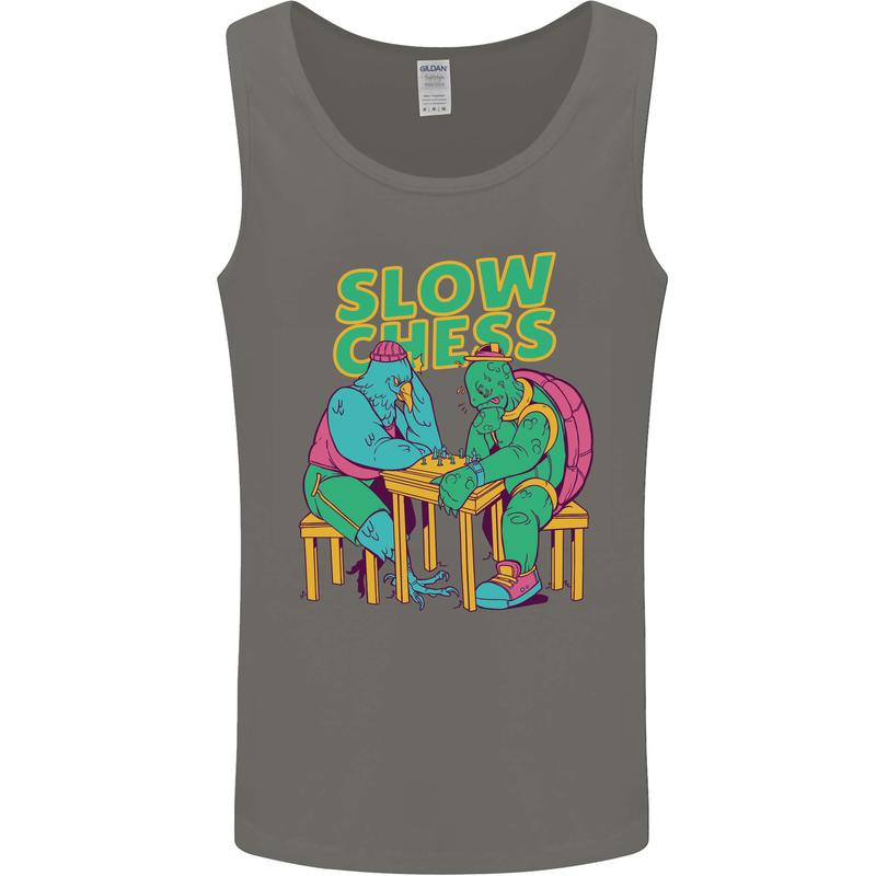 Slow Chess Funny Tortoise & Cock Mens Vest Tank Top Charcoal
