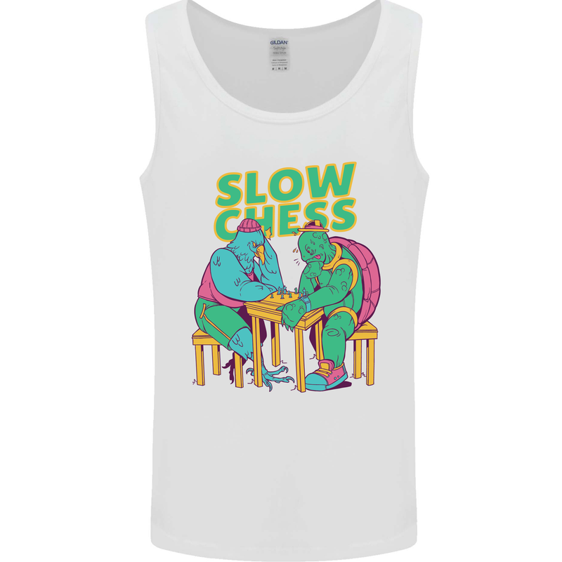 Slow Chess Funny Tortoise & Cock Mens Vest Tank Top White