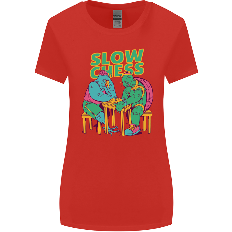 Slow Chess Funny Tortoise & Cock Womens Wider Cut T-Shirt Red