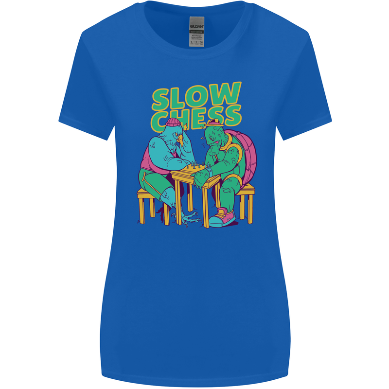 Slow Chess Funny Tortoise & Cock Womens Wider Cut T-Shirt Royal Blue