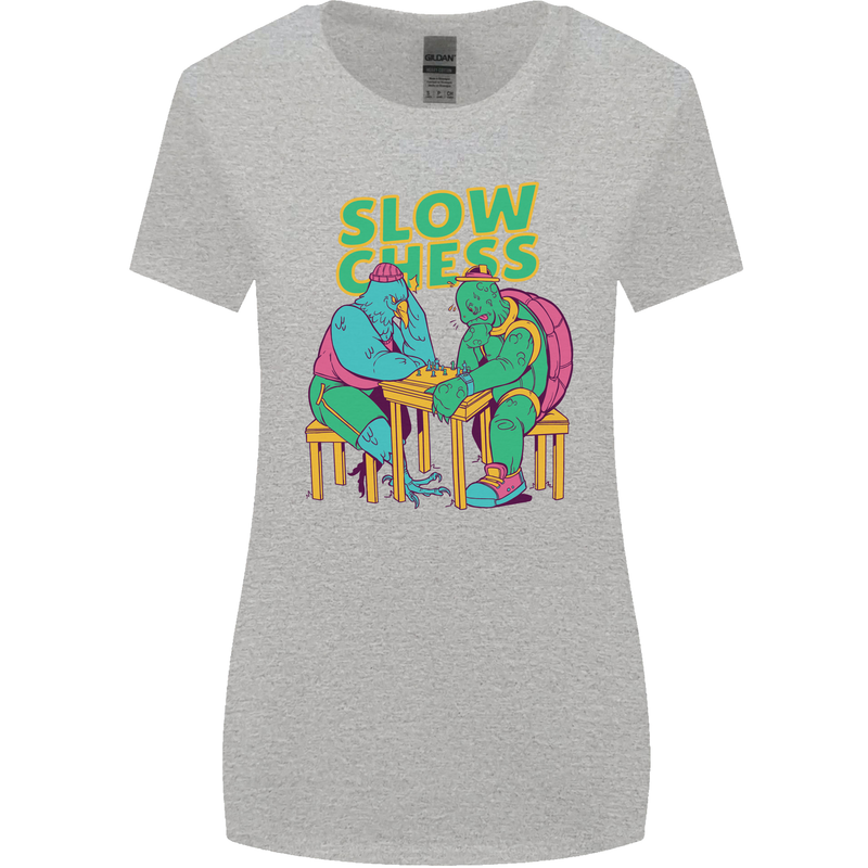 Slow Chess Funny Tortoise & Cock Womens Wider Cut T-Shirt Sports Grey