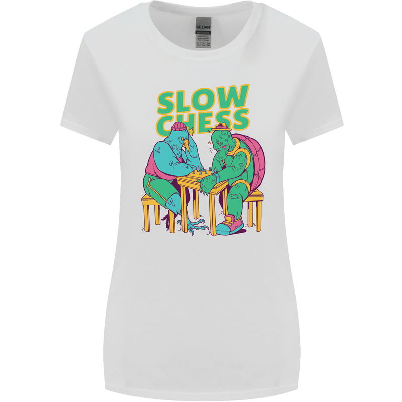 Slow Chess Funny Tortoise & Cock Womens Wider Cut T-Shirt White