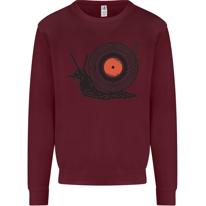 Slug Decks with Vinyl LP DJ DJing Turntable Kids Sweatshirt Jumper Maroon