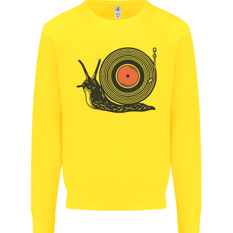 Slug Decks with Vinyl LP DJ DJing Turntable Kids Sweatshirt Jumper Yellow