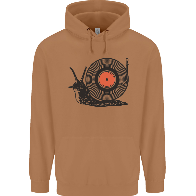 Slug Decks with Vinyl LP DJ DJing Turntable Mens 80% Cotton Hoodie Caramel Latte