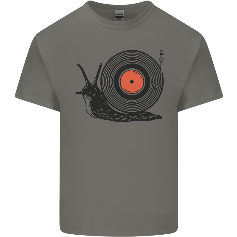 Slug Decks with Vinyl LP DJ DJing Turntable Mens Cotton T-Shirt Tee Top Charcoal