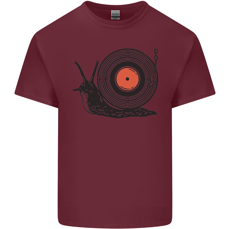 Slug Decks with Vinyl LP DJ DJing Turntable Mens Cotton T-Shirt Tee Top Maroon