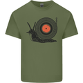 Slug Decks with Vinyl LP DJ DJing Turntable Mens Cotton T-Shirt Tee Top Military Green