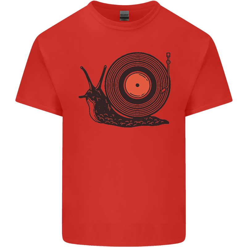 Slug Decks with Vinyl LP DJ DJing Turntable Mens Cotton T-Shirt Tee Top Red