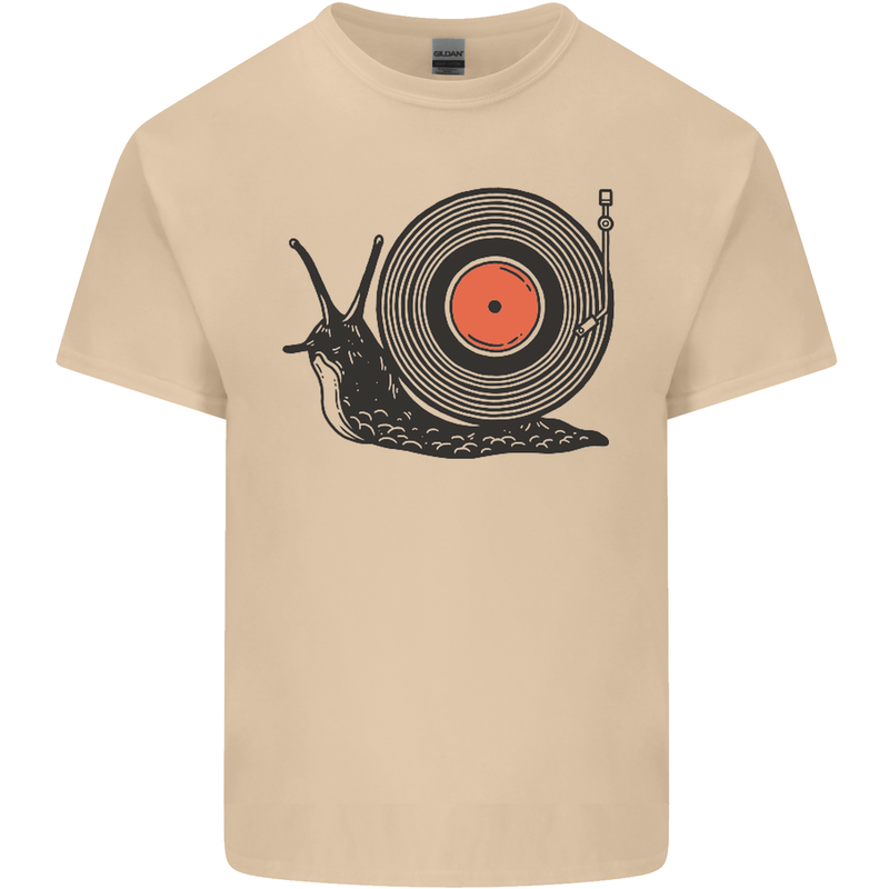 Slug Decks with Vinyl LP DJ DJing Turntable Mens Cotton T-Shirt Tee Top Sand