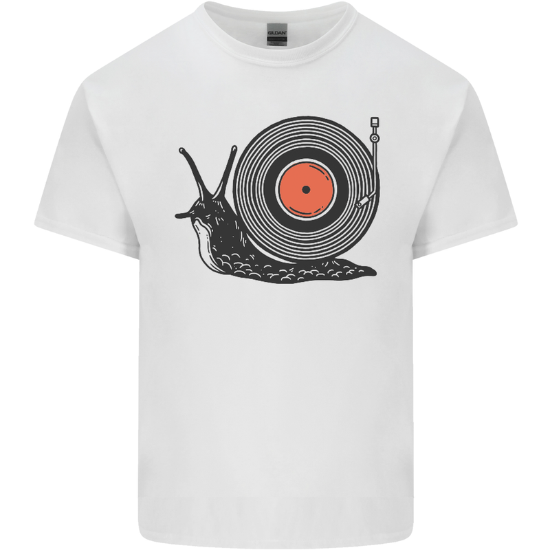 Slug Decks with Vinyl LP DJ DJing Turntable Mens Cotton T-Shirt Tee Top White