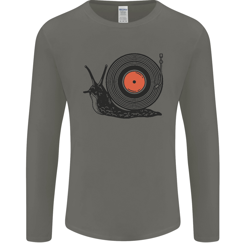 Slug Decks with Vinyl LP DJ DJing Turntable Mens Long Sleeve T-Shirt Charcoal