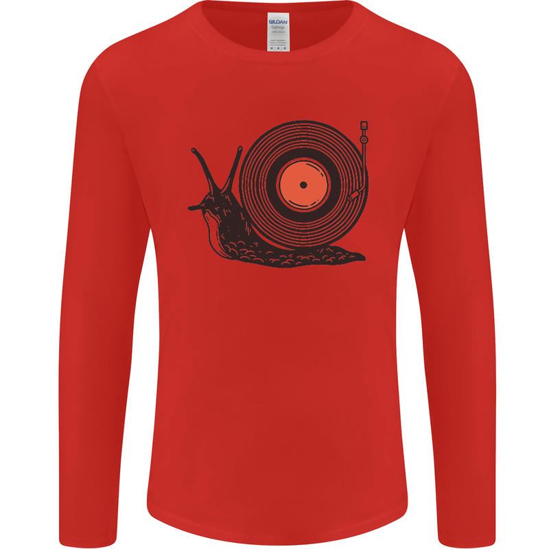 Slug Decks with Vinyl LP DJ DJing Turntable Mens Long Sleeve T-Shirt Red