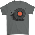 Slug Decks with Vinyl LP DJ DJing Turntable Mens T-Shirt Cotton Gildan Charcoal