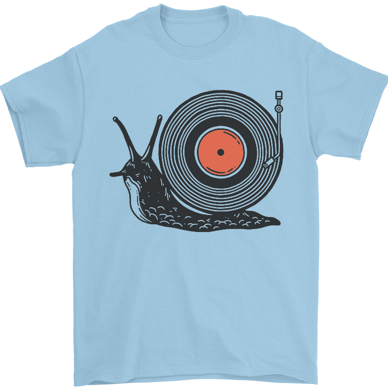 Slug Decks with Vinyl LP DJ DJing Turntable Mens T-Shirt Cotton Gildan Light Blue