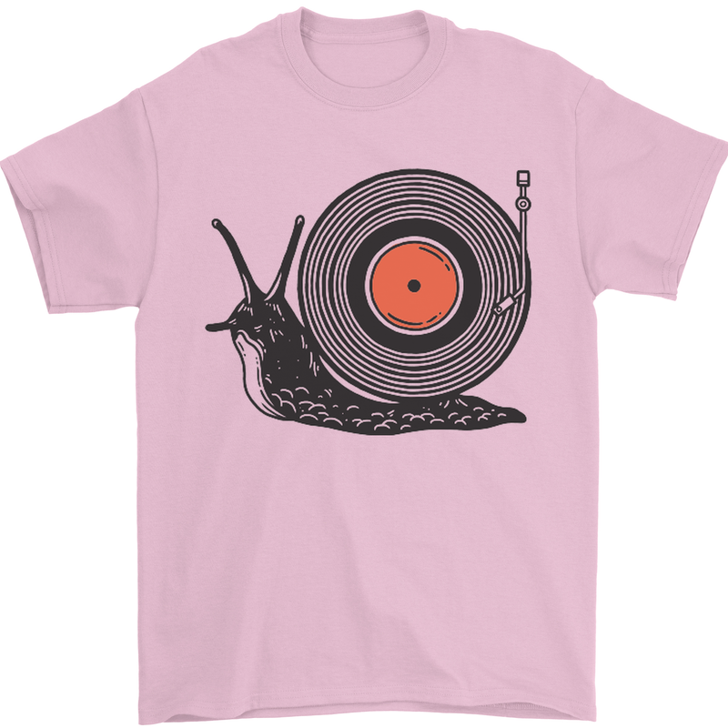 Slug Decks with Vinyl LP DJ DJing Turntable Mens T-Shirt Cotton Gildan Light Pink