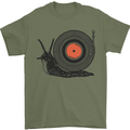 Slug Decks with Vinyl LP DJ DJing Turntable Mens T-Shirt Cotton Gildan Military Green