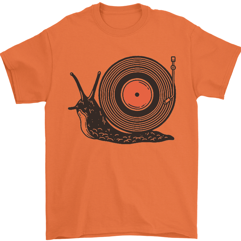 Slug Decks with Vinyl LP DJ DJing Turntable Mens T-Shirt Cotton Gildan Orange