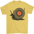 Slug Decks with Vinyl LP DJ DJing Turntable Mens T-Shirt Cotton Gildan Yellow