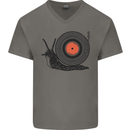 Slug Decks with Vinyl LP DJ DJing Turntable Mens V-Neck Cotton T-Shirt Charcoal