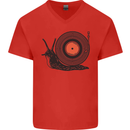 Slug Decks with Vinyl LP DJ DJing Turntable Mens V-Neck Cotton T-Shirt Red
