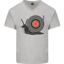 Slug Decks with Vinyl LP DJ DJing Turntable Mens V-Neck Cotton T-Shirt Sports Grey