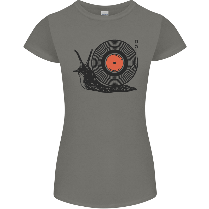 Slug Decks with Vinyl LP DJ DJing Turntable Womens Petite Cut T-Shirt Charcoal
