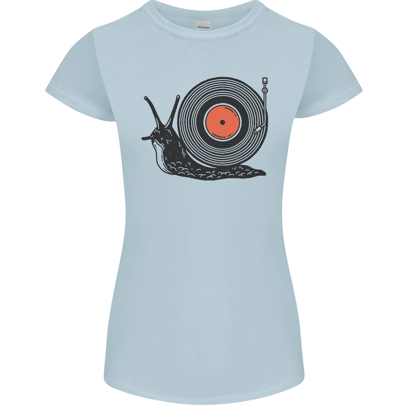 Slug Decks with Vinyl LP DJ DJing Turntable Womens Petite Cut T-Shirt Light Blue