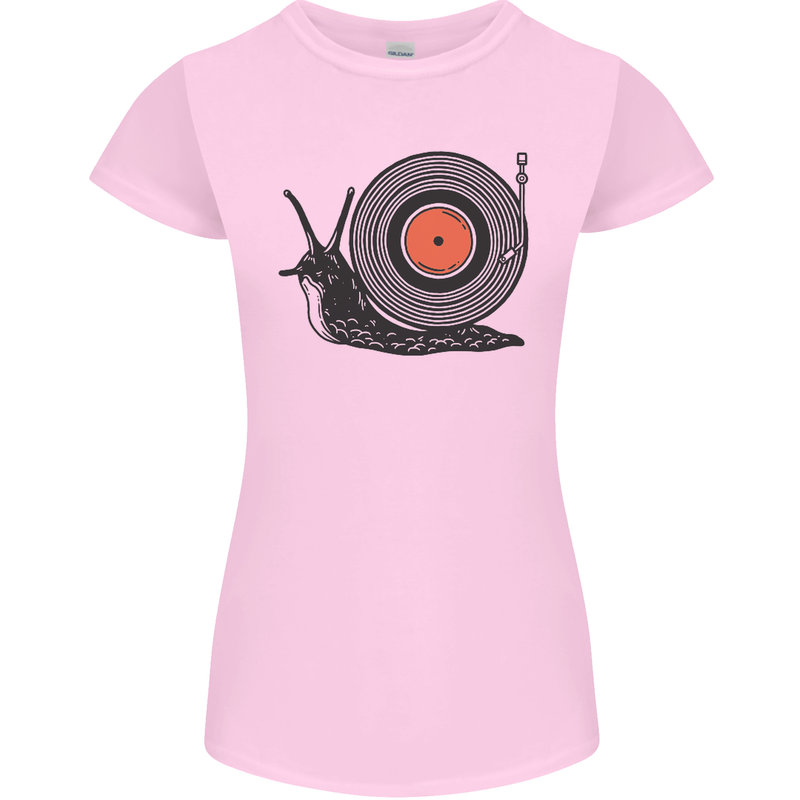 Slug Decks with Vinyl LP DJ DJing Turntable Womens Petite Cut T-Shirt Light Pink
