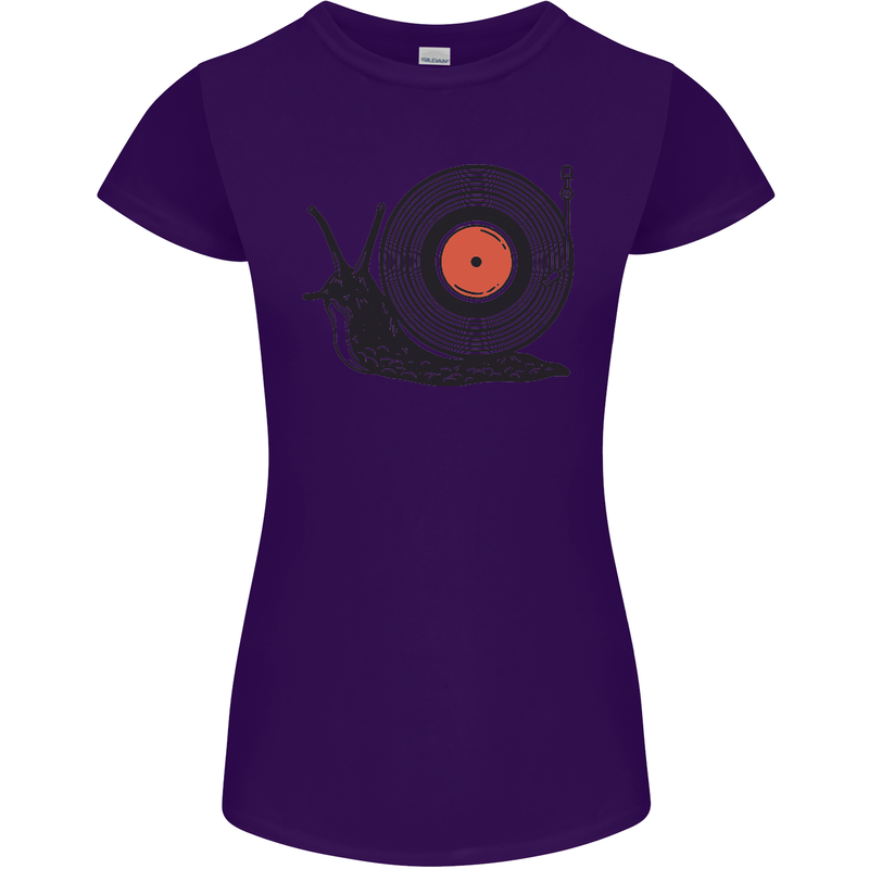 Slug Decks with Vinyl LP DJ DJing Turntable Womens Petite Cut T-Shirt Purple