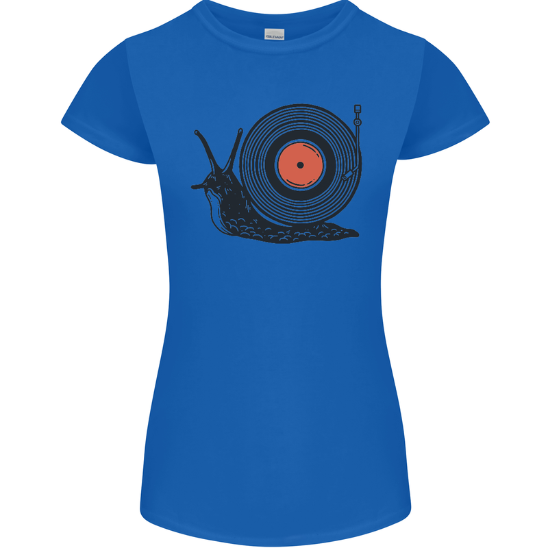 Slug Decks with Vinyl LP DJ DJing Turntable Womens Petite Cut T-Shirt Royal Blue