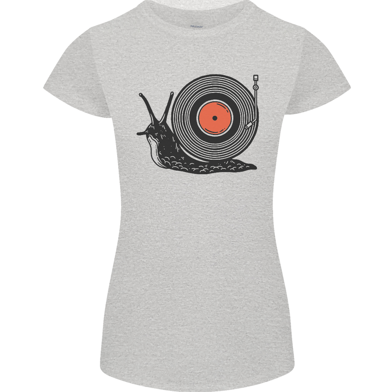 Slug Decks with Vinyl LP DJ DJing Turntable Womens Petite Cut T-Shirt Sports Grey