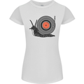 Slug Decks with Vinyl LP DJ DJing Turntable Womens Petite Cut T-Shirt White