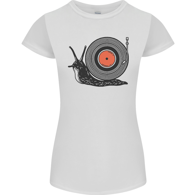 Slug Decks with Vinyl LP DJ DJing Turntable Womens Petite Cut T-Shirt White