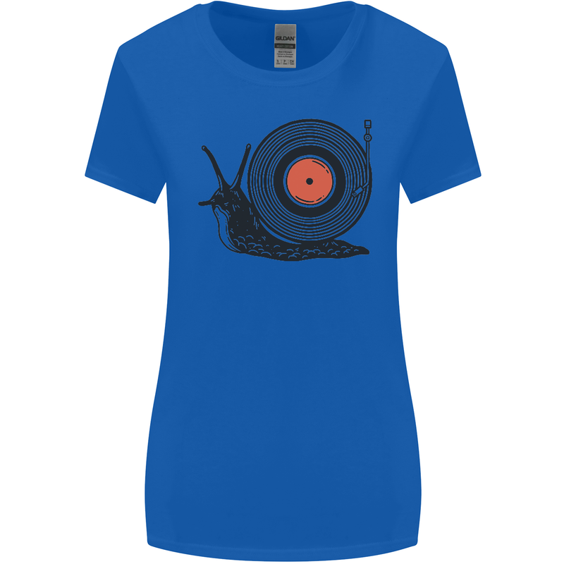 Slug Decks with Vinyl LP DJ DJing Turntable Womens Wider Cut T-Shirt Royal Blue