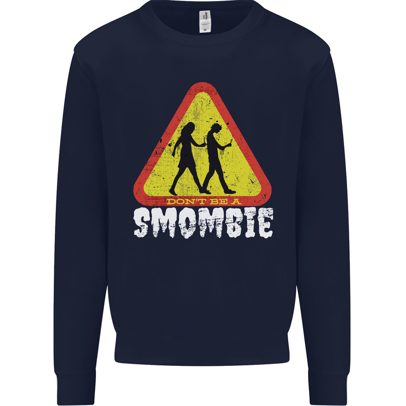 Smombie Antisocial Phone Addict Smartphone Kids Sweatshirt Jumper Navy Blue