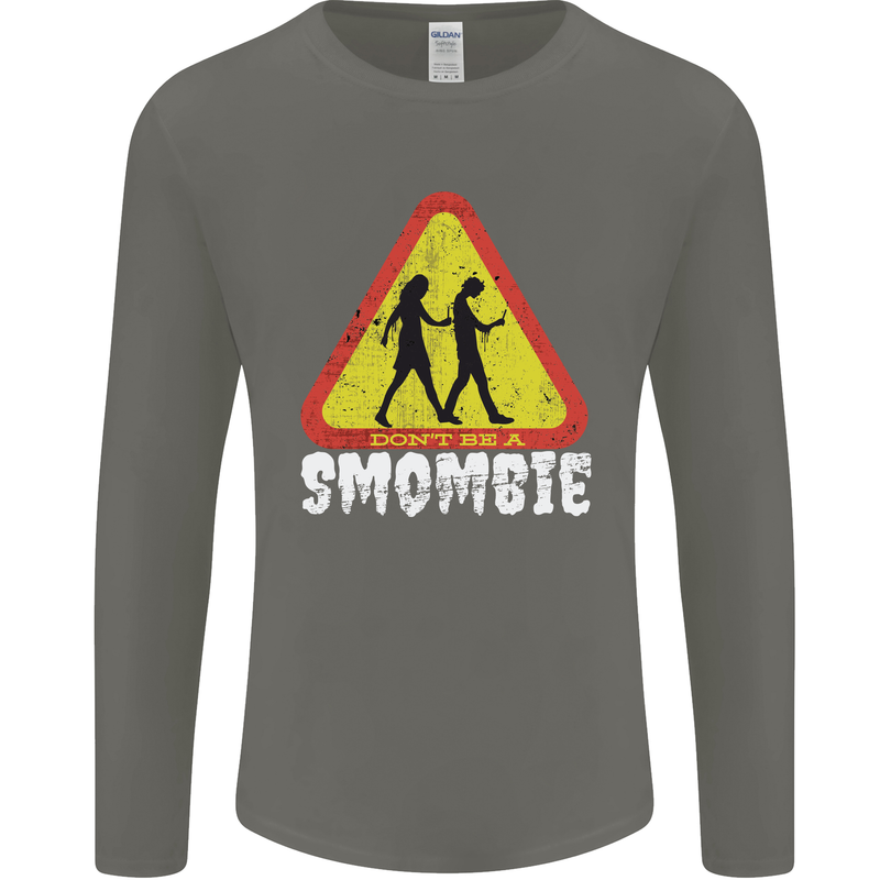Smombie Antisocial Phone Addict Smartphone Mens Long Sleeve T-Shirt Charcoal