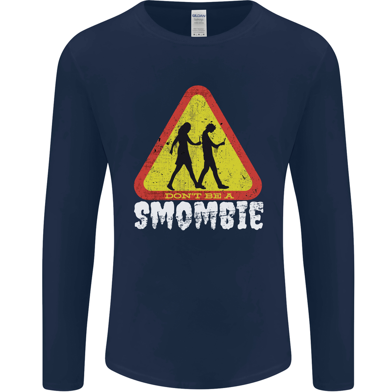 Smombie Antisocial Phone Addict Smartphone Mens Long Sleeve T-Shirt Navy Blue