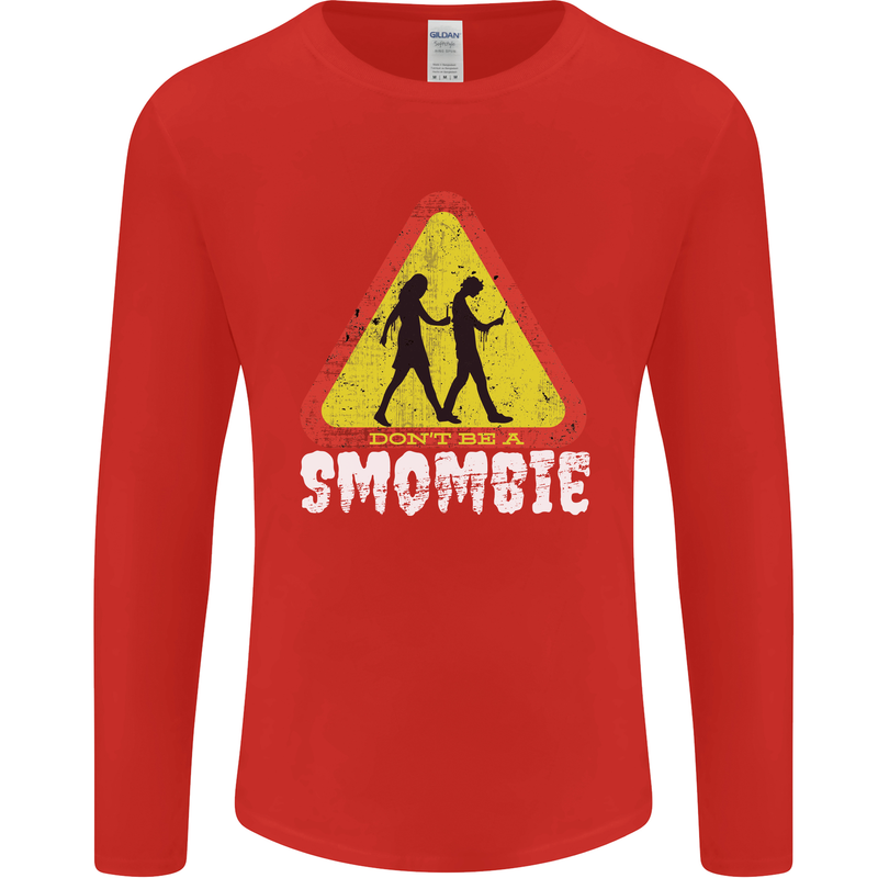 Smombie Antisocial Phone Addict Smartphone Mens Long Sleeve T-Shirt Red
